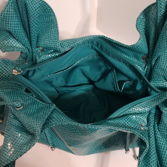 Turquoise Croc Ruffle Nine West Shoulder Bag - Picture 3 of 7